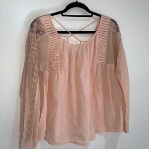 Lucky brand pale‎ pink peach cotton long sleeve blouse size medium